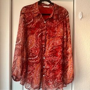Soft Surroundings Vibrant Red Paisley Blouse